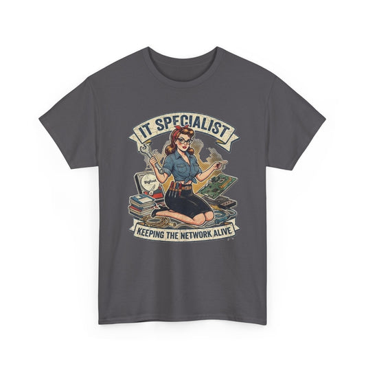 IT Specialist pinup graphic tee | T-Shirt, Keeping the Network Alive design
