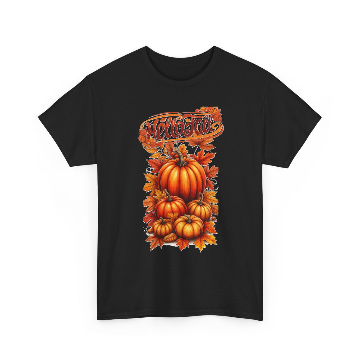 Hello Fall Pumpkin Stack T-Shirt | Autumn Leaves Tee
