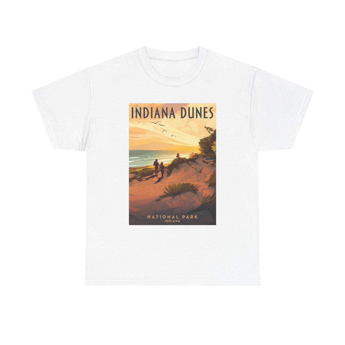 Camiseta de póster vintage del atardecer en el Parque Nacional Indiana Dunes | Camiseta de naturaleza de parques nacionales
