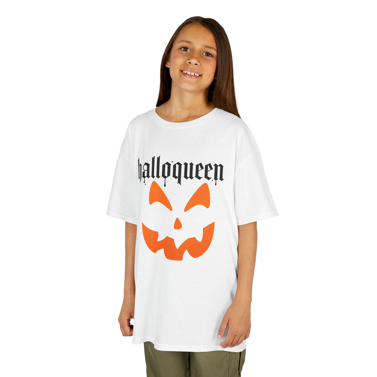 Camiseta infantil Halloqueen con cara de calabaza | Camiseta de Halloween de Jack-o'-lantern