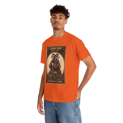 Capricorn Horned Goat Demon T-Shirt | Halloween Zodiac - Astrology Poster Design