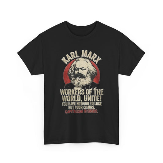 T-shirt avec portrait de Karl Marx et inscription « Prolétaires de tous les pays, unissez-vous » | T-shirt politique