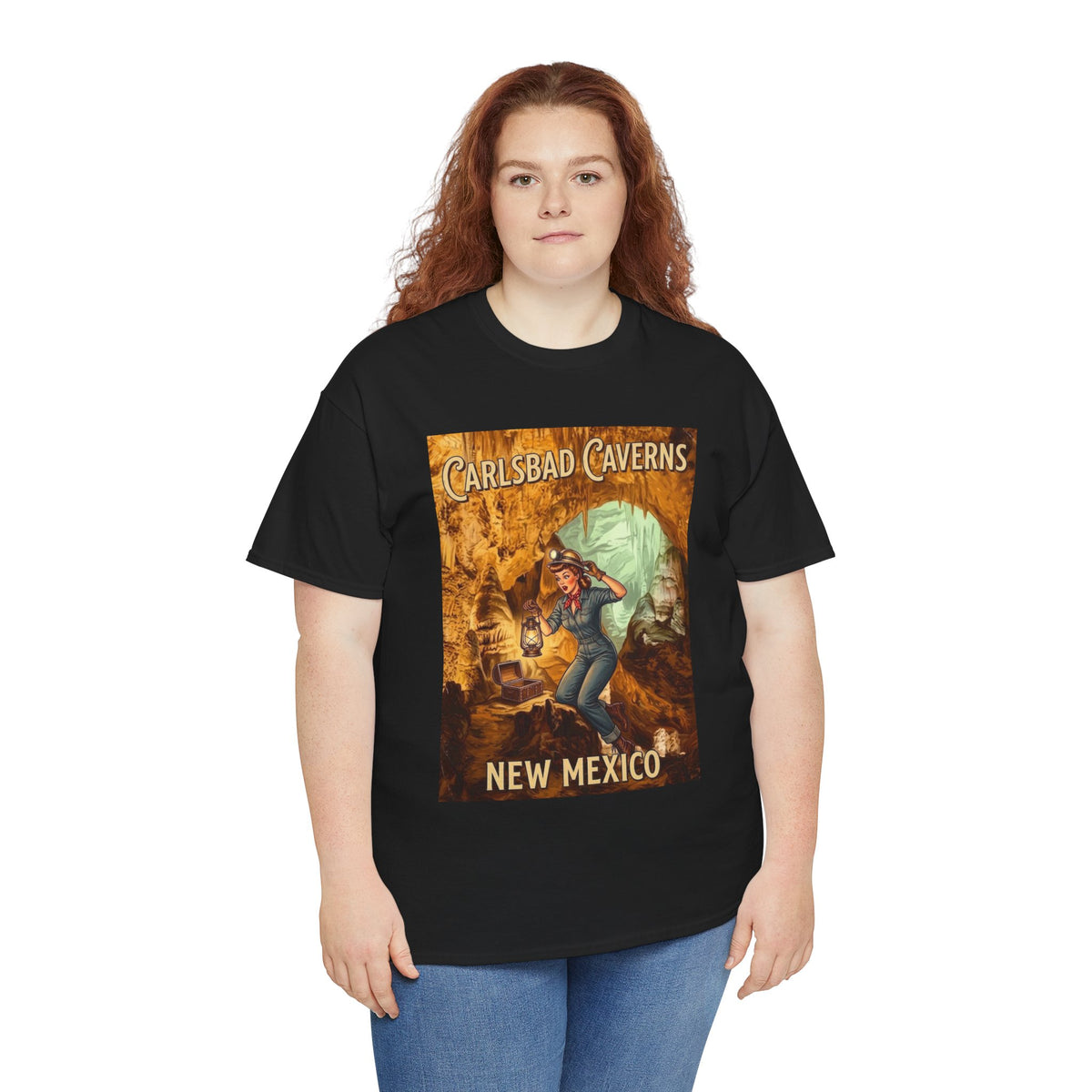 T-shirt avec affiche de grotte de Carlsbad Caverns, Nouveau-Mexique | Graphisme vintage de style pin-up de voyage