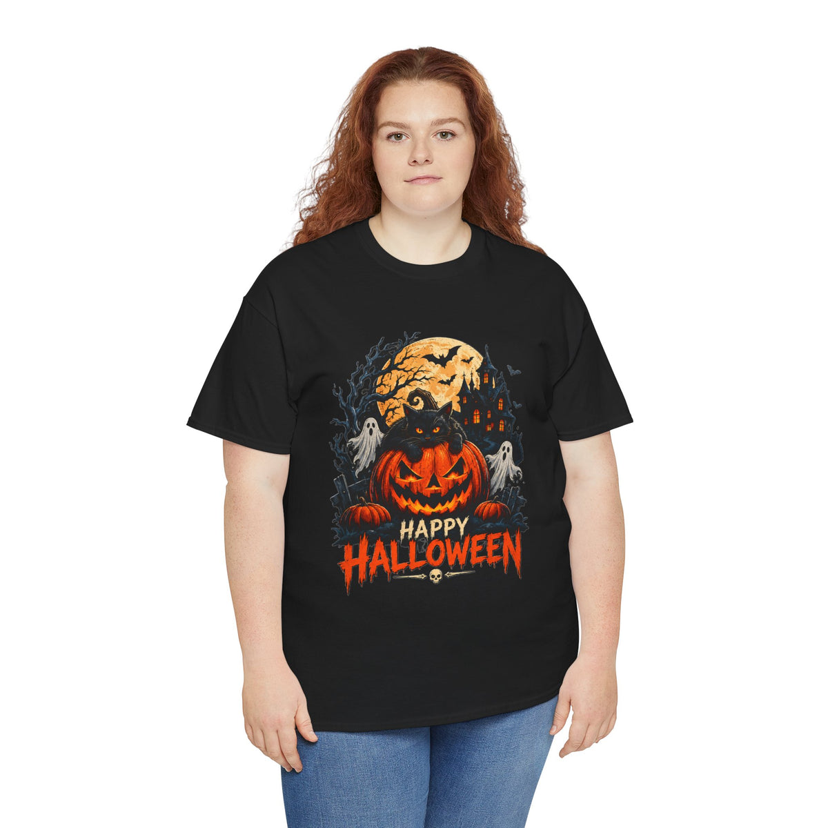 Camiseta de Halloween con calabaza Jack-o'-Lantern | Fantasmas espeluznantes, luna llena