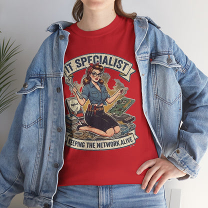 IT Specialist pinup graphic tee | T-Shirt, Keeping the Network Alive design