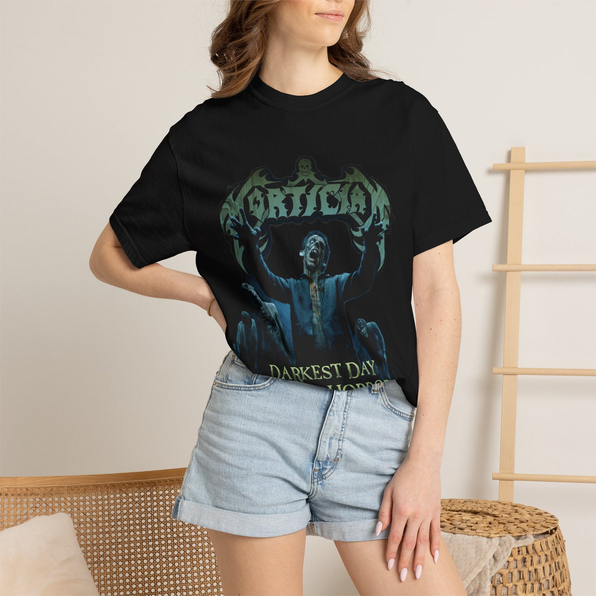 Mortician Darkest Day of Horror Graphic T-Shirt / Death Metal Band Tee