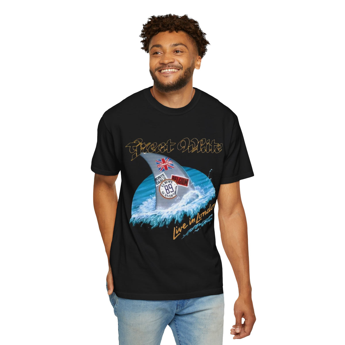 Great White Live in London Shark Surf Wave T-shirt | Live in London 1989 Vintage Tour Tee
