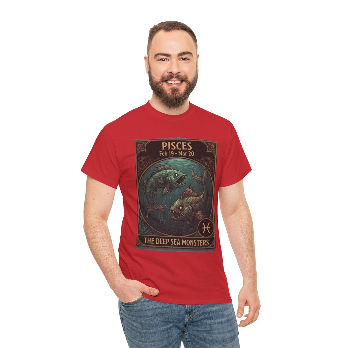 T-shirt Poissons : Monstres des abysses | Design d'affiche astrologique du zodiaque pour Halloween