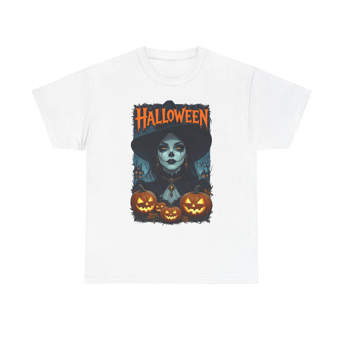 Camiseta de bruja con calabazas de Halloween | Camiseta de arte de calavera de Halloween