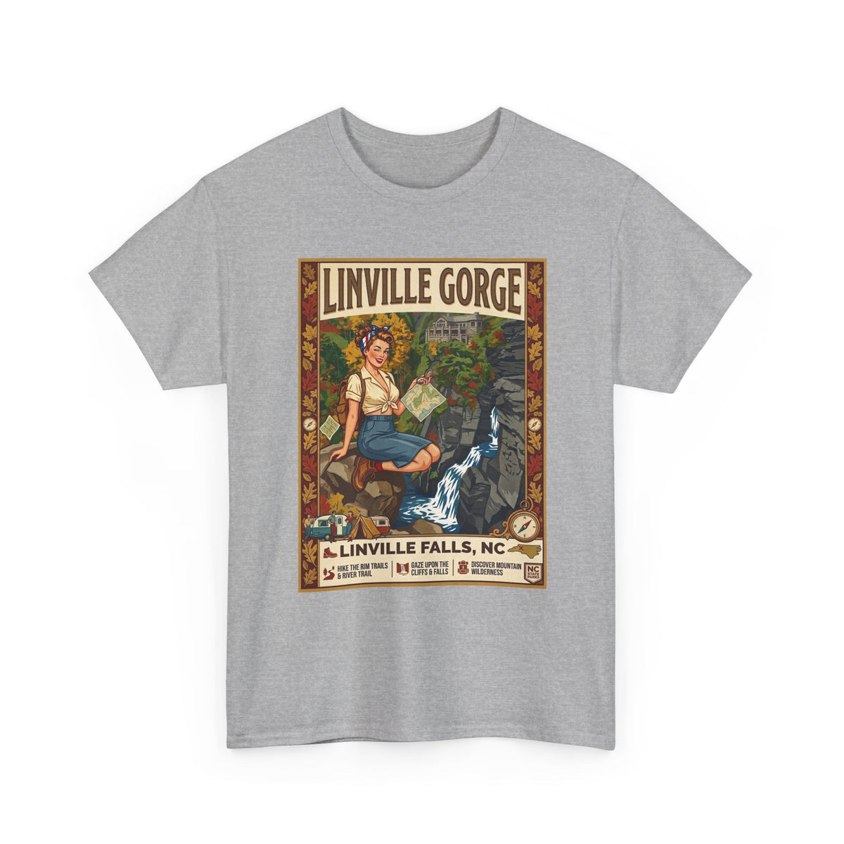 T-shirt avec illustration des chutes de Linville | T-shirt nature avec cascade des gorges de Linville