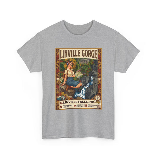 Linville Falls poster art T-Shirt | Linville Gorge waterfall nature tee