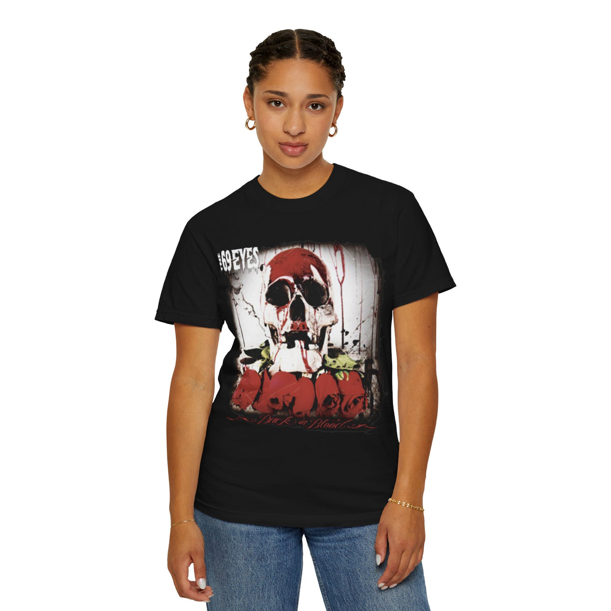 Camiseta The 69 Eyes Back In Blood con calavera y rosas | Camiseta gráfica de banda finlandesa de rock y metal gótico