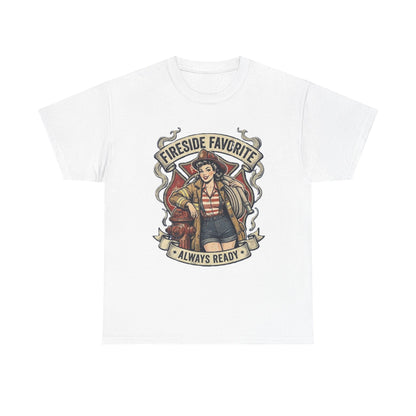 Fireside Favorite Pinup Firefighter Tee | Always Ready vintage badge