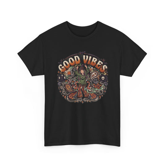 Good Vibes Halloween Tee | Psychedelic Floral Illustration