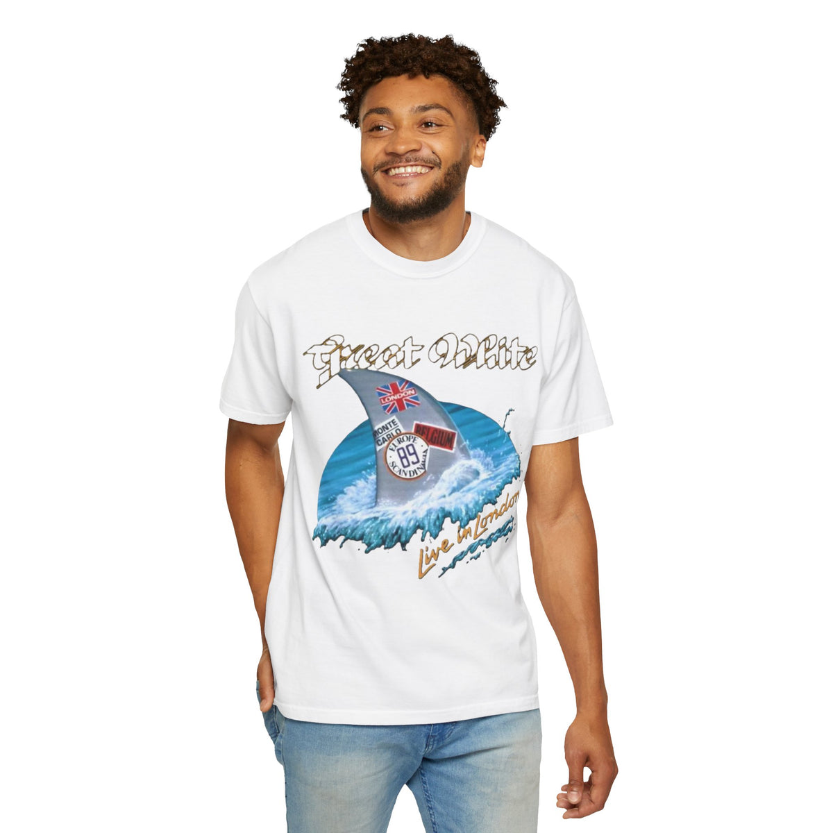 Great White Live in London Shark Surf Wave T-shirt | Live in London 1989 Vintage Tour Tee