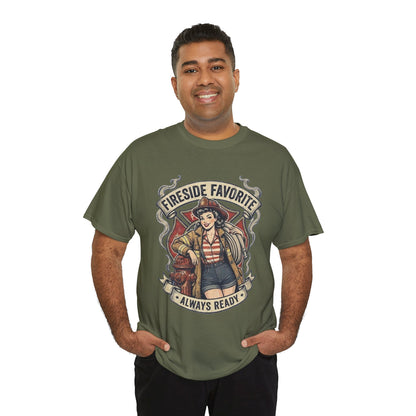 Fireside Favorite Pinup Firefighter Tee | Always Ready vintage badge