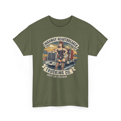 Highway Heartbreaker Trucking Co pinup girl T-Shirt | Trucker Rig Vintage Badge