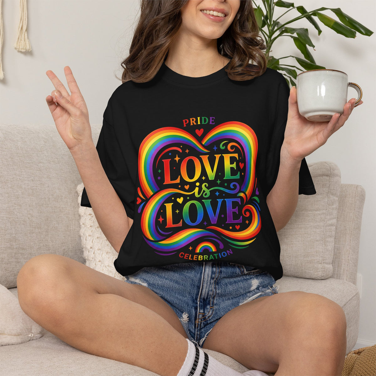 T-shirt Cœur Pride Love is Love | Célébration arc-en-ciel