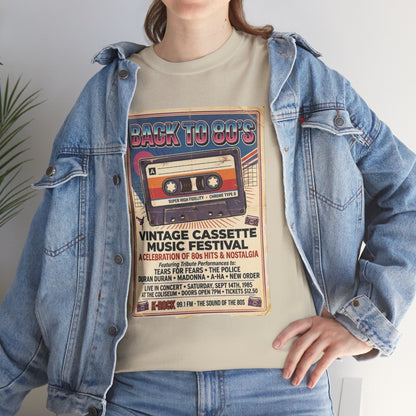 Camiseta del festival de música de casetes vintage "Back to 80s" | Póster retro de cinta
