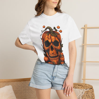 T-shirt tête de citrouille | Tee-shirt tête de mort citrouille, design citrouille d'Halloween