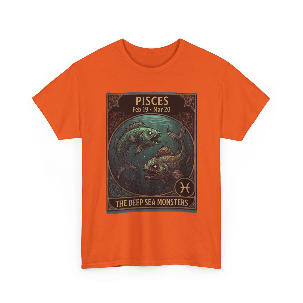 T-shirt Poissons : Monstres des abysses | Design d'affiche astrologique du zodiaque pour Halloween