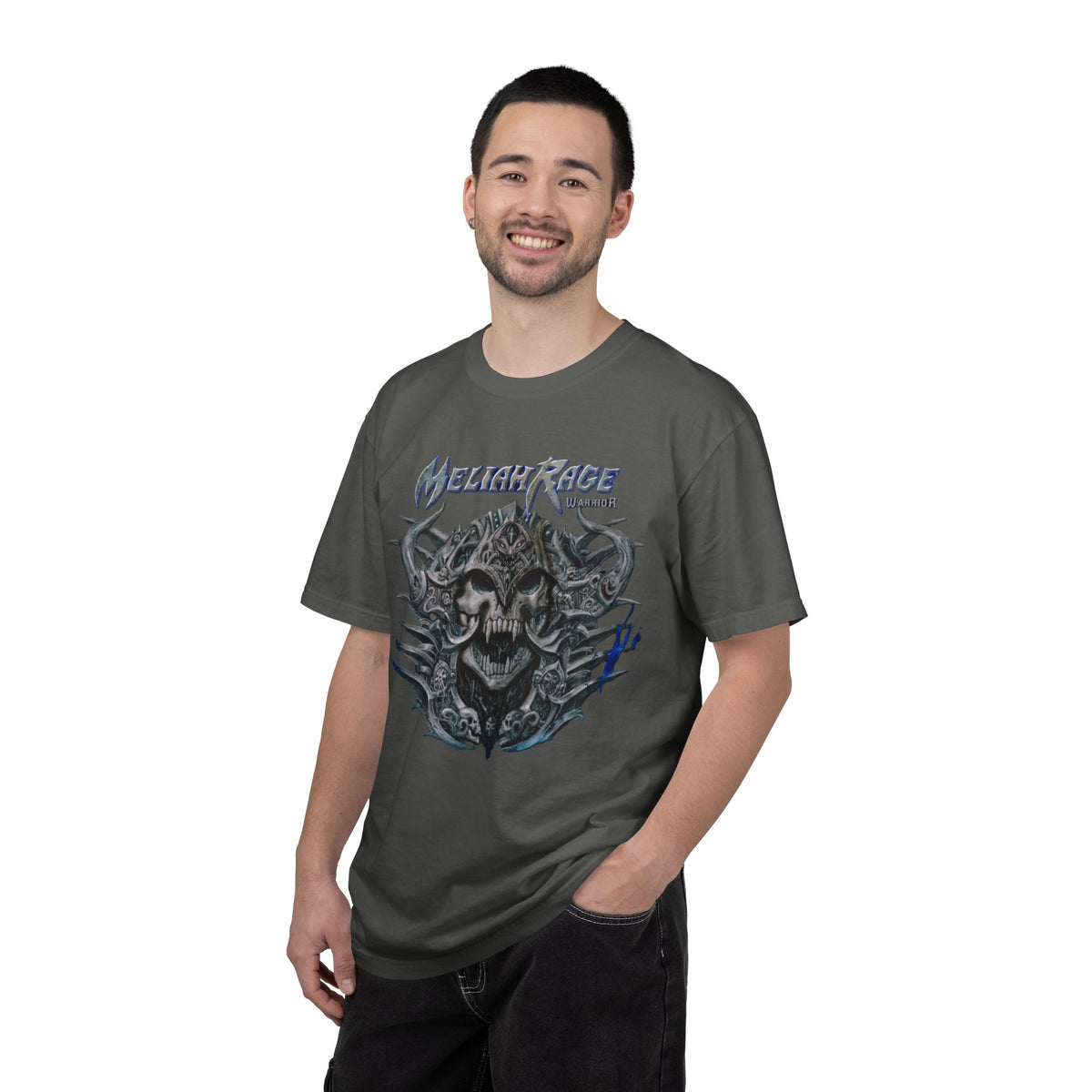 Camiseta con gráfico de calavera y cuernos de Meliah Rage | Arte de la banda estadounidense de heavy metal