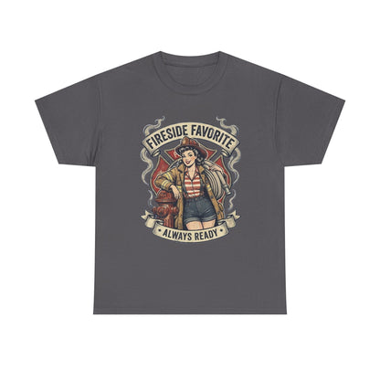 Fireside Favorite Pinup Firefighter Tee | Always Ready vintage badge