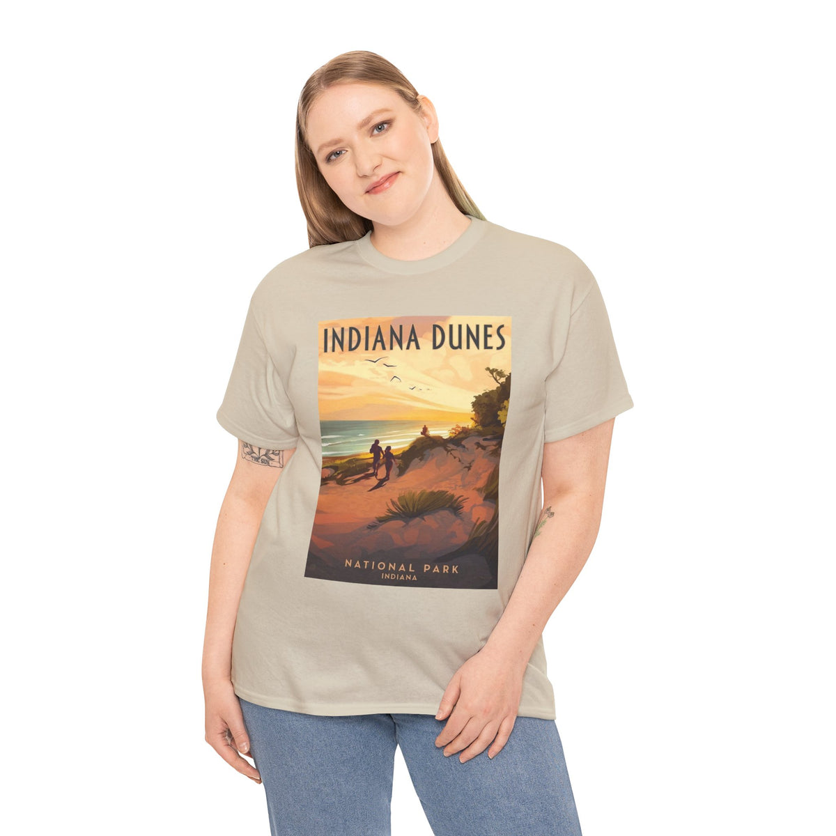 Camiseta de póster vintage del atardecer en el Parque Nacional Indiana Dunes | Camiseta de naturaleza de parques nacionales