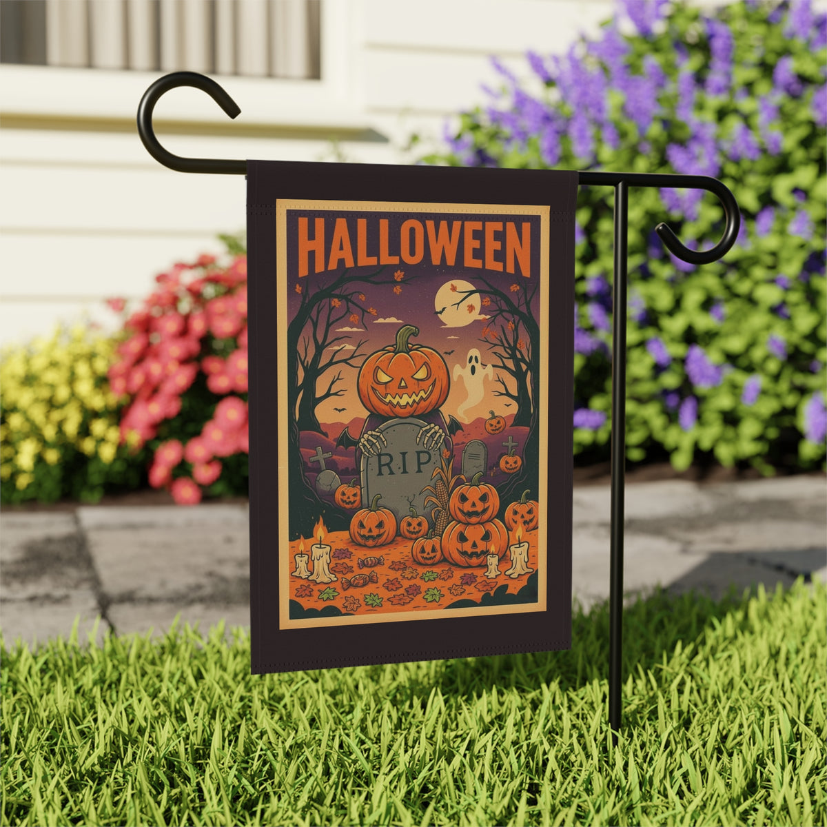 Vintage Pumpkin Graveyard Halloween Garden Banner | Outdoor Flag