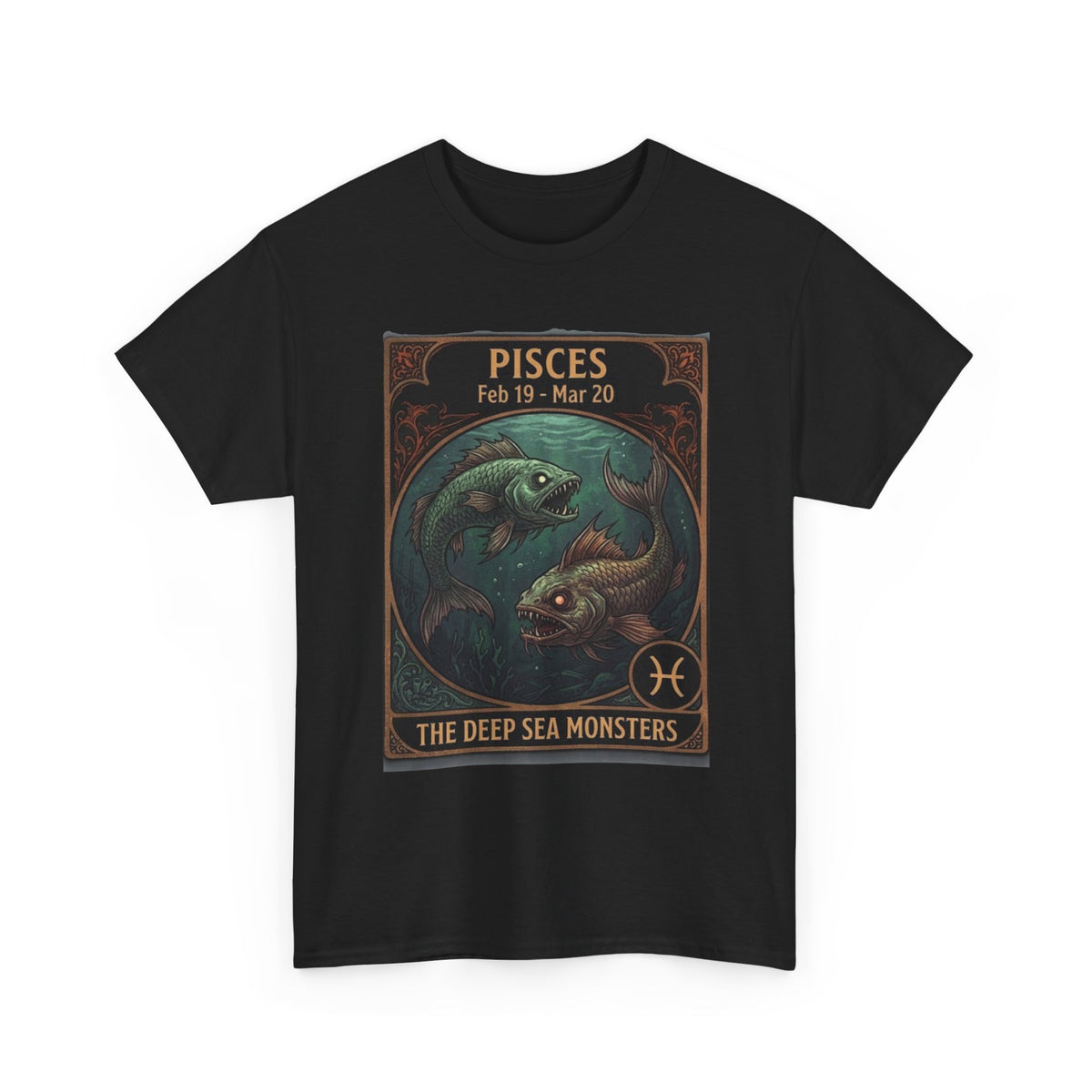 T-shirt Poissons : Monstres des abysses | Design d'affiche astrologique du zodiaque pour Halloween