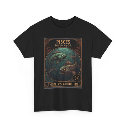 T-shirt Poissons : Monstres des abysses | Design d'affiche astrologique du zodiaque pour Halloween