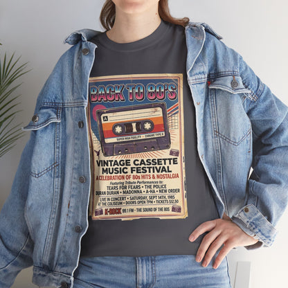 Camiseta del festival de música de casetes vintage "Back to 80s" | Póster retro de cinta