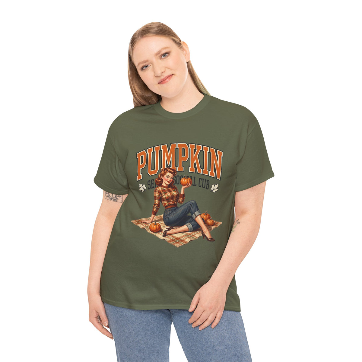 Pumpkin Seasonal Pinup Tee | Fall Pumpkin Patch Retro Graphic