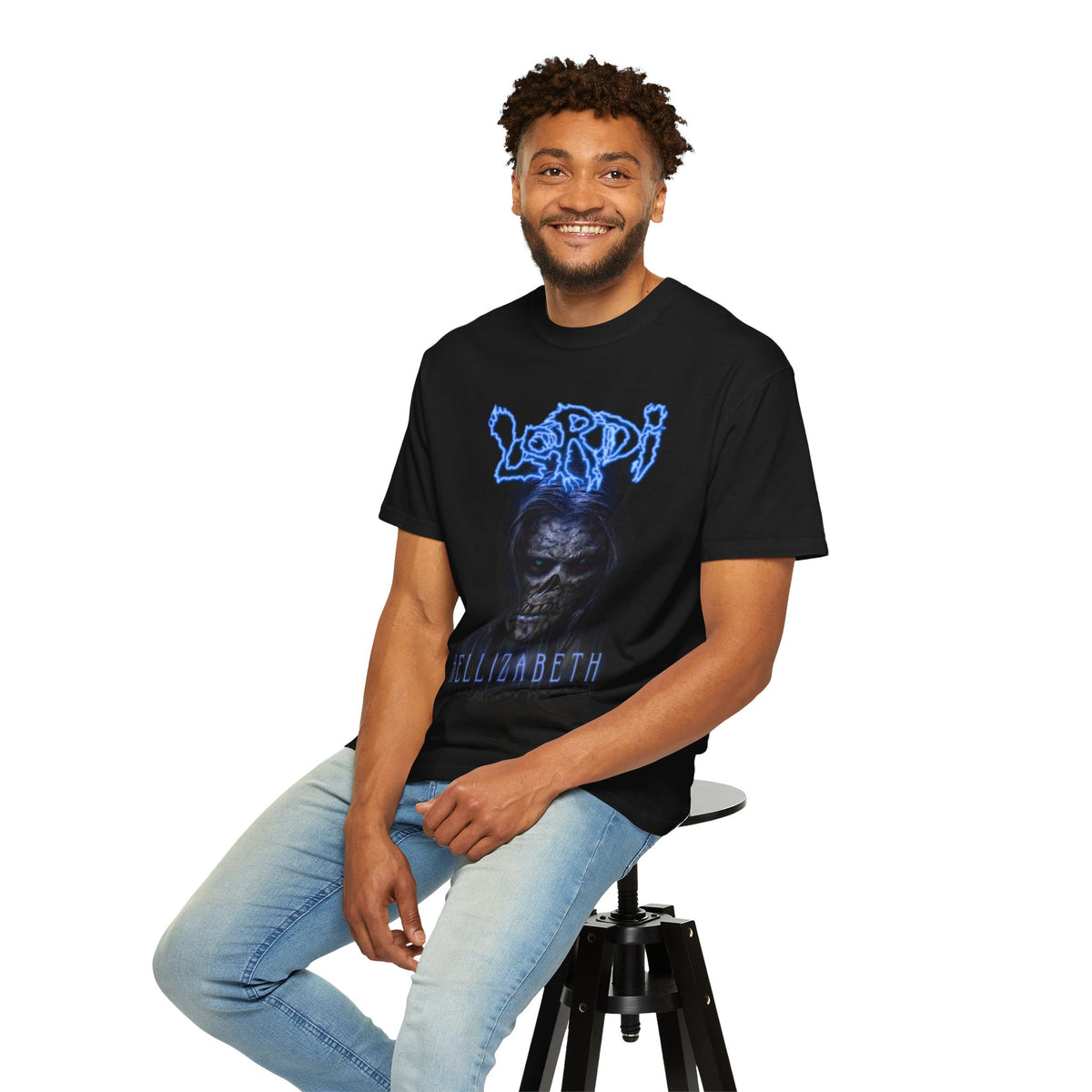 Lordi Hellizabeth skull horror tee | Blue Lordi logo T-Shirt