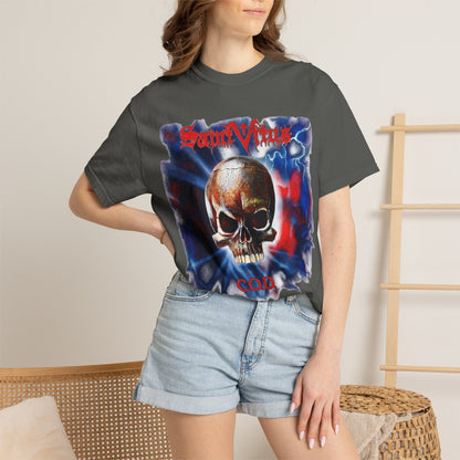 Saint Vitus Skull Graphic T-Shirt - Red Blue Gothic Artwork / Doom Metal Band Tee