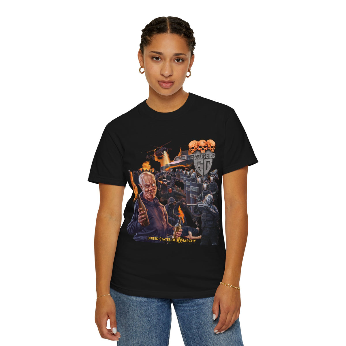 Camiseta con la portada del álbum United States Of Anarchy de Evil Dead | Camiseta gráfica de calavera de Thrash Metal estadounidense de Evil Dead