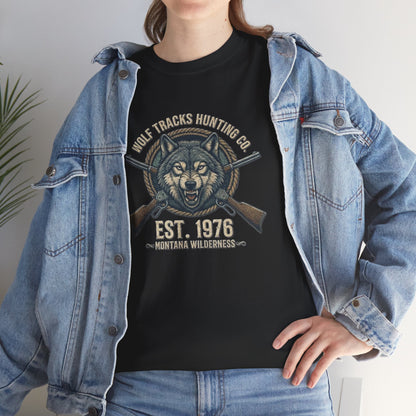 Wolf Head with Crossed Rifles T-Shirt | Hunting Club EST. 1976