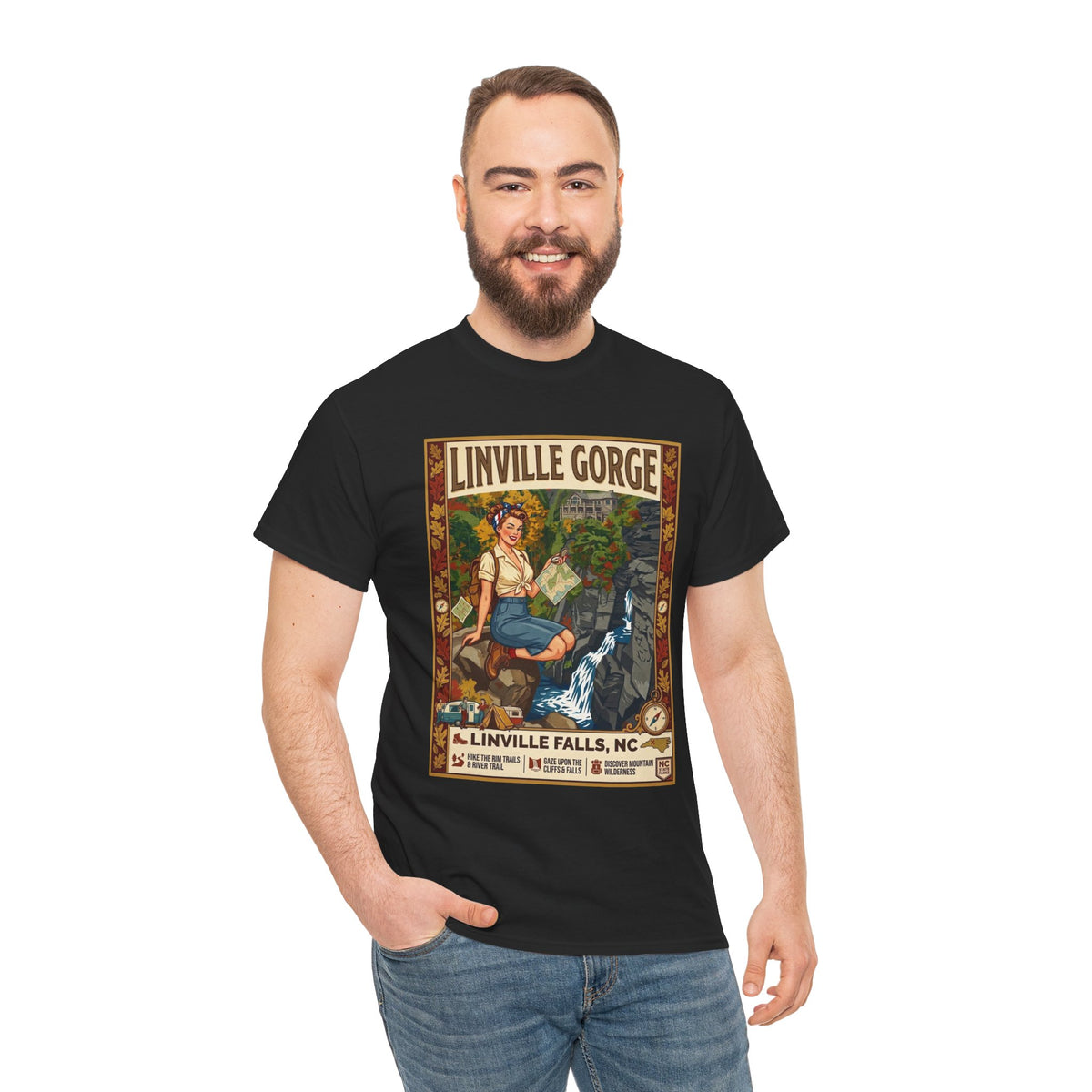 T-shirt avec illustration des chutes de Linville | T-shirt nature avec cascade des gorges de Linville