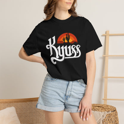 T-shirt Kyuss Desert Sunset Stoner Doom Desert Rock | Logo de groupe américain de Stoner Doom, silhouette de cactus