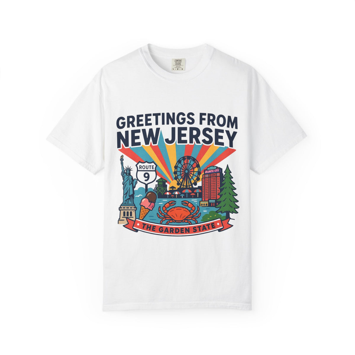 Camiseta «Saludos desde Nueva Jersey» | Diseño de postal del Estado Jardín de Nueva Jersey