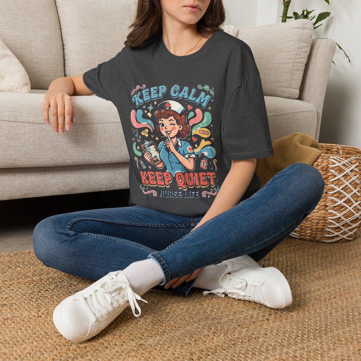 Keep Calm Keep Quiet Nurse Life T-Shirt | Nurse Illustration Tee