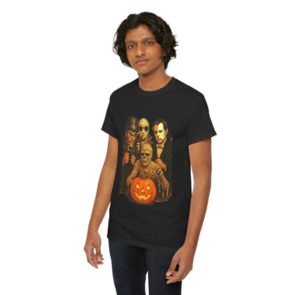 T-shirt Monstres classiques de l'horreur avec lanterne Jack-O'-Lantern | T-shirt équipe des monstres d'Halloween