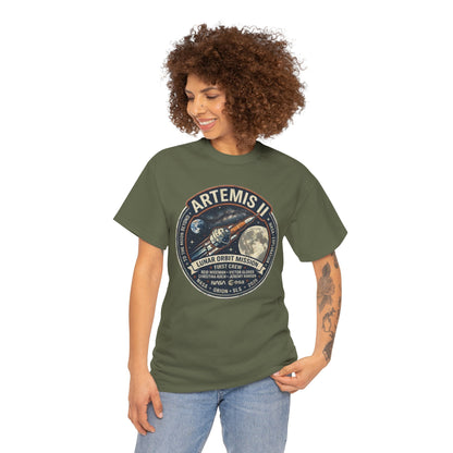 T-shirt de la mission Artemis II en orbite lunaire | Motif écusson fusée lunaire