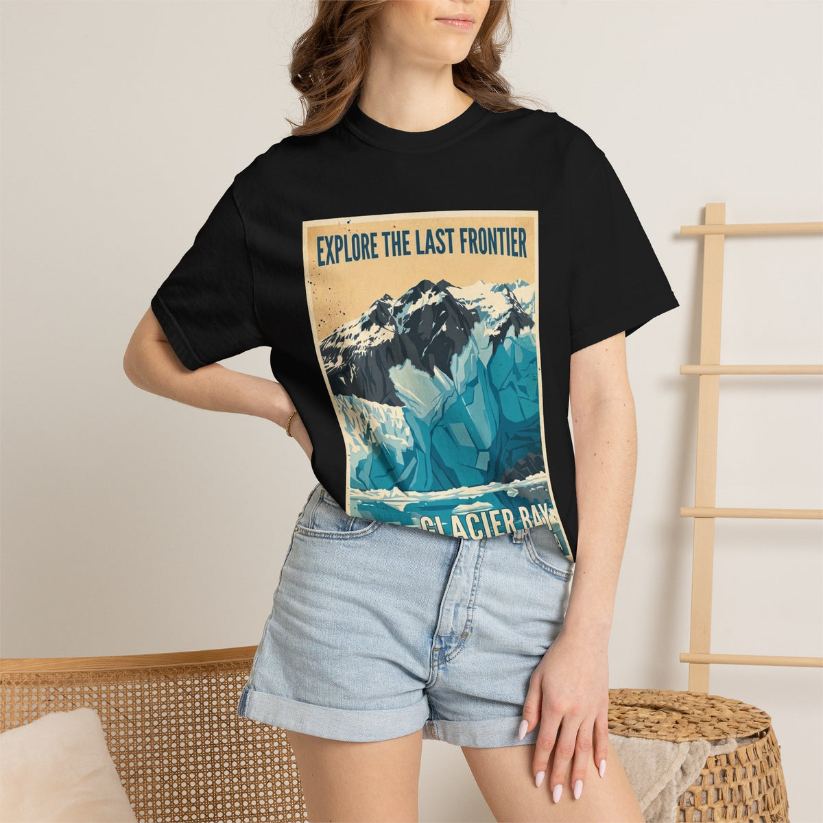 Camiseta con póster del Parque Nacional de la Bahía de los Glaciares | Camiseta de viaje a Alaska