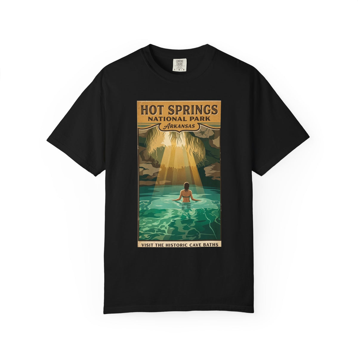 Camiseta con la escena de las termas del Parque Nacional de Hot Springs | Póster retro de viaje