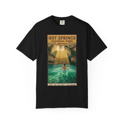 Camiseta con la escena de las termas del Parque Nacional de Hot Springs | Póster retro de viaje