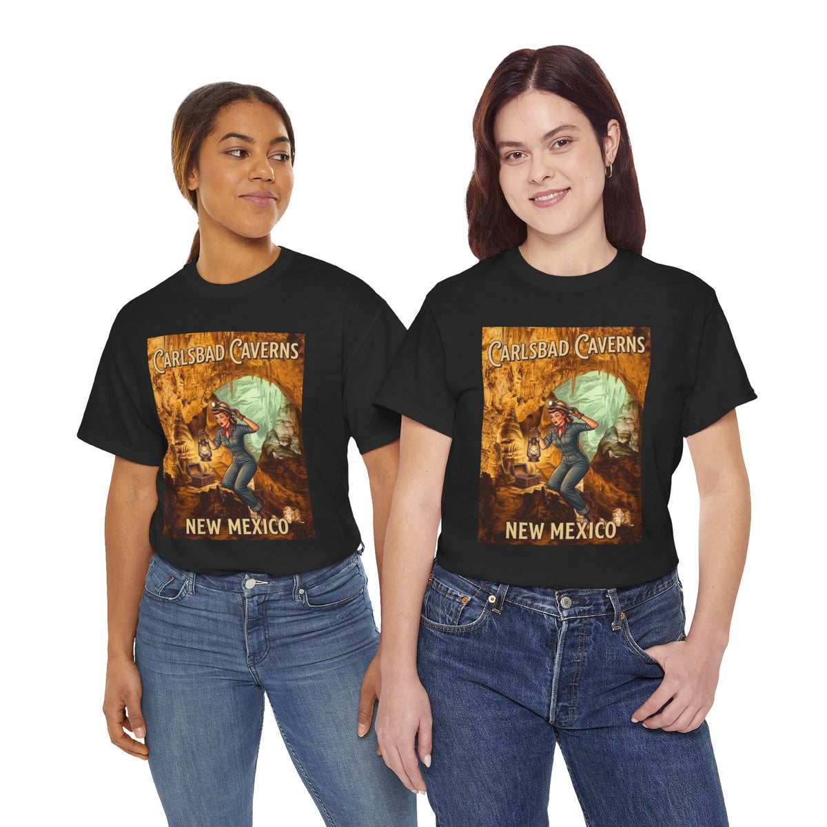 T-shirt avec affiche de grotte de Carlsbad Caverns, Nouveau-Mexique | Graphisme vintage de style pin-up de voyage