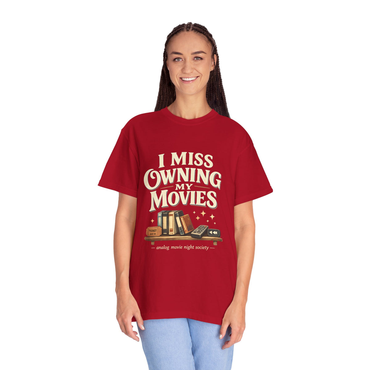 Camiseta "I Miss Owning My Movies", Camiseta vintage de noche de cine, Regalo para amantes de VHS y DVD, Camiseta para coleccionistas de cine, Camiseta de la sociedad de noche de cine analógico