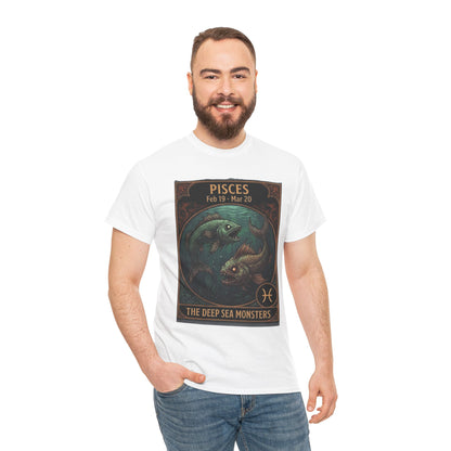 T-shirt Poissons : Monstres des abysses | Design d'affiche astrologique du zodiaque pour Halloween