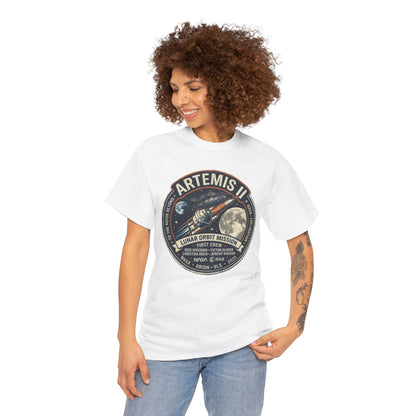 T-shirt de la mission Artemis II en orbite lunaire | Motif écusson fusée lunaire